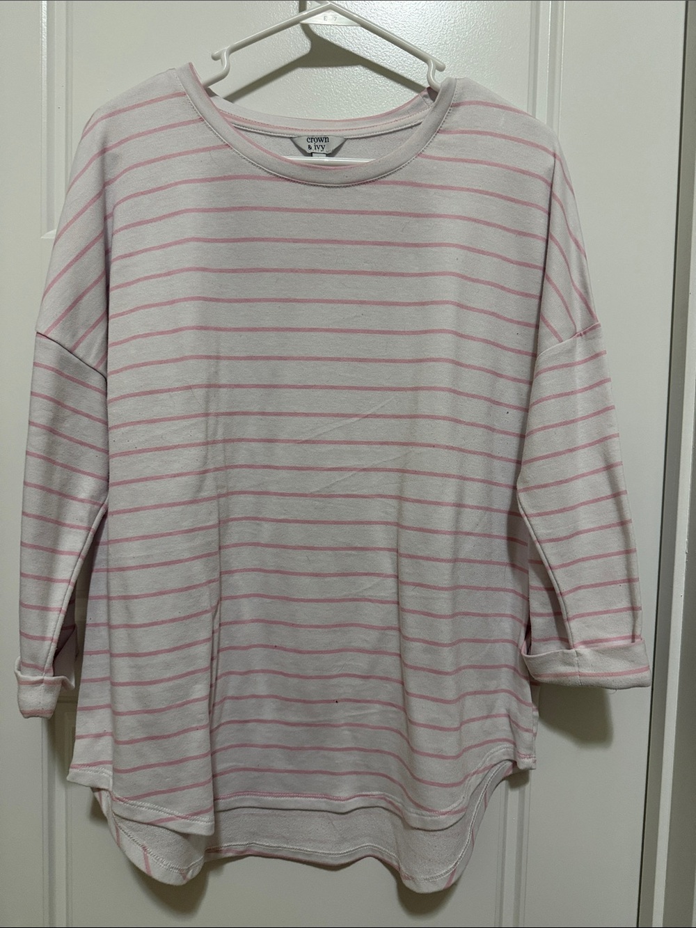 crown & ivy Light Pink and White Striped Long Sleeve Top